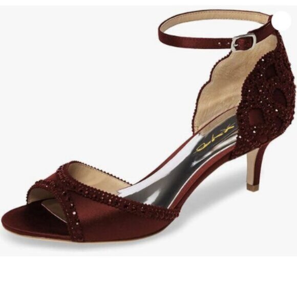 XYD Women's Sandals, Peep Toe, D'Orsay Kitten Low Heels, Rhinestone Studs, Red - Picture 1 of 8